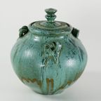 Vintage Pottery With Triple Handled Lidded Urn thumbnail 2