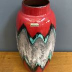 Ceramic Red, Grey, Green Vase By Scheurich Germany Model 553-38 thumbnail 4