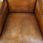 Statige, Luxe Schapenleren Art Deco Design Armchair Gecombineerd Met Hout thumbnail 7