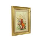 Stilleven Bloemen Schilderij Doek Gouden Lijst Gesigneerd 1970 thumbnail 3