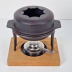 Vintage Fondueset Kosta Boda Shop Gietijzer Hout Zweden '60 thumbnail 3