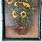 Antiek Xl Schilderij Zonnebloemen Olieverf M. Bertels 1920’s thumbnail 4