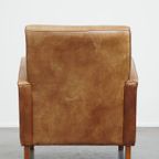 Prachtige Strak Gevormde Rundleren Design Fauteuil/ Armchair In Een Lichte Cognac Kleur thumbnail 7