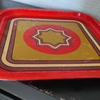 Vintage Metalen Dienblad Vierkant Rood Geel Bruin thumbnail 2