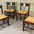 Set Van 4 Vintage Hout En Riet Eetkamerstoelen thumbnail 17