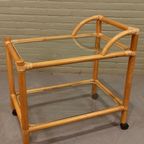 Vintage Boho Bamboe En Glas Trolley Barcart Serveerwagen thumbnail 2