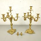 Antieke Vergulde Bronzen Louis Xv Kandelaars thumbnail 6