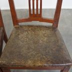 Unieke En Karaktervolle Set Van 6 Originele Antieke Hollandse Leren Eetkamerstoelen thumbnail 14
