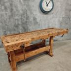 Antieke Werkbank Sidetable Keukeneiland Balie Beuken thumbnail 3