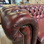 Engelse Chesterfield 3 Zits Bank Antiek Rood Leer thumbnail 6