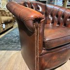 Engelse Chesterfield Tub Fauteuil Rood Bruin Leer thumbnail 2