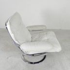 Leolux Fauteuil, Draaistoel Met Wit Lederen Bekleding, Jaren 60 thumbnail 17