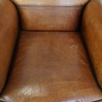 Grote, Stoere En Comfortabele Vintage Cognac-Kleurige Schapenleren Fauteuil/Armchair thumbnail 7