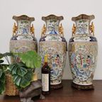 Vintage Oosterse Vazen Balustervazen, Canton Vaas Porselein thumbnail 5