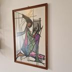 Vintage Borduur Werk Achter Glas Schilderij Jaren 70 thumbnail 2