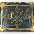 Vintage Florentijns Dienblad Donkerblauw Goud thumbnail 5