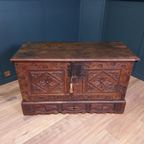Grote Spaanse Antieke Kastanjehouten Primitieve Kist thumbnail 12