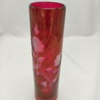 Vintage Rood Cranberry Glas Met Geëtste Bloemen thumbnail 6