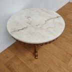 Vintage Messing Hollywood Regency Salontafel Koffietafel Met Marmer Blad thumbnail 6
