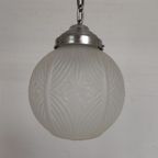 Art Deco Hanglamp Met Ronde Bol Met Geometrische Patronen, Jaren 30 thumbnail 2