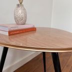 Mid-Century Beige, Creme, Salontafel, Vintage Ecru Bijzettafel Met Zwarte Conische Poten thumbnail 13