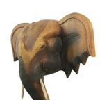 Grote Vintage Olifantenkop Handgemaakt Massief Hout 52cm thumbnail 4