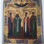Russische Icoon, 19 De Eeuw - Jezus Christus In De Wolken Over 4 Uitverkoren Heiligen thumbnail 15