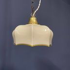 Vintage Beige Glazen Hanglamp Met Messing Armatuur thumbnail 6