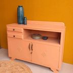 Vintage Brocante Dressoir, Kast Met Vitrine Gedeelte, Kastje thumbnail 2