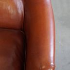 Stijlvolle En Comfortabele Fauteuil/ Armchair Gemaakt Van Hoogwaardig Cognac Kleurig Rundleer thumbnail 11