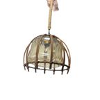 Vintage Rotan Hanglamp Met Glazen Kap En Koord Accent thumbnail 7