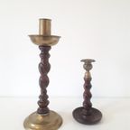 Set Van 2 Antieke Kandelaar Engelse Messing Kandelaars thumbnail 2