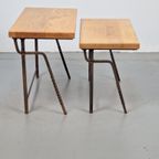 2 Brutalist Bijzettafel Nesting Tables Mimiset Eiken Metaal thumbnail 11