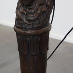 Set Van 2 Prachtige Unieke Handgesneden Antieke Houten Staande Lampen Met Leeuwenkoppen thumbnail 8