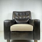 Vintage Leren Fauteuil. Bruin Leer Gecappitioneerd. Vintage Luie Stoel. thumbnail 6