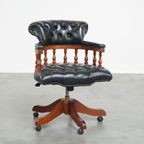 Mooie Donkerblauwe Rundleren Chesterfield Bureaustoel Draai, Swift En Tilt Functies thumbnail 2