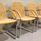 Set Van 4 Vintage Riet En Chroom Design Eetkamerstoelen thumbnail 3