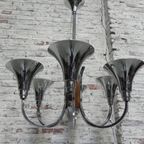 Grote Art Deco Hanglamp Met 6 Verchroomde Kelken thumbnail 6