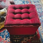 Vintage Boho Fluwelen Gecapitonneerde Poef Met Franjes thumbnail 4
