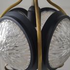 Vintage Hanglamp Glas Metaal Goudkleurig Zwart Jaren 60 thumbnail 6