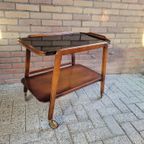 Mid Century Serveerwagen Teakhout Met Zwart Glas thumbnail 5
