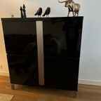 Zwart Glans Kabinet Kast Met Chroom Strip Met 4 Vakken En Deurtjes thumbnail 5