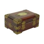 Oude Chinese Juwelenkist Sierraden Doos Jade Palissander Messing thumbnail 12
