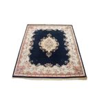 Groot Vintage Kirman Vloerkleed/ Tapijt Met Voornamelijk Donkerblauwe En Roze Kleuren thumbnail 14