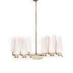 Vintage Mid Century White Brass Ceiling Lamp With Ten Opal Glass Shades thumbnail 2