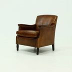 Patinated Sheep Leather Armchair 1950s thumbnail 3