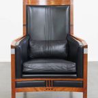 Mooie Zwarte Rundleren En Houten Art Deco Design Fauteuil Van Schuitema Uit De Decoforma Serie thumbnail 2
