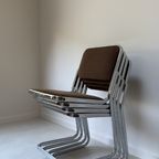 Vier Vintage Buisframe Stoelen Met Bruine Velour Stof thumbnail 7