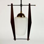 Mid Century - Atrr. Still Novo - Italië - Hanglamp - Opaline - Messing - Teak - 60'S thumbnail 3