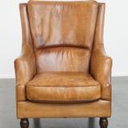 Comfortabele En Stijlvolle Vintage Fauteuil/ Armchair Gemaakt Van Schapenleer thumbnail 14